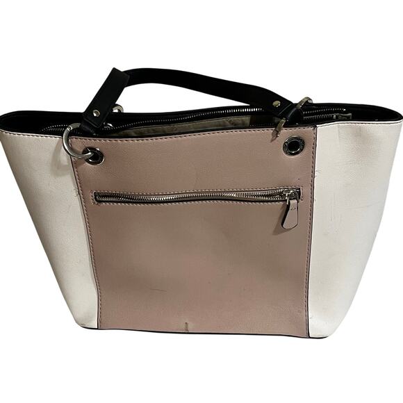 Guess Classic Y2K Beige & White tote with Black Straps and Charms. Travel, Work - Picture 3 of 10